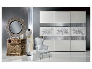 AR14 Novecento lacquered armario, Armario clsico lacado blanco con decoracin de hojas de plata