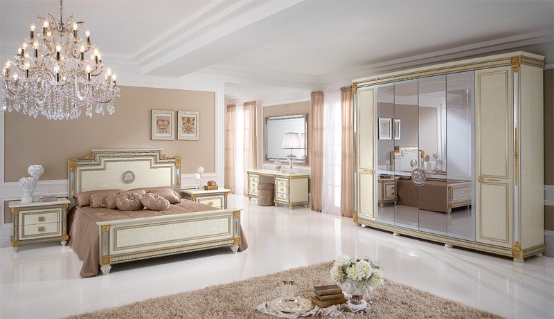 Armario clásico 6 puertas, con espejo, ideal para dormitorios de lujo