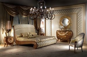 LE19 Vanity cama, Cama en madera maciza, la decoracin de hojas de oro, acolchado