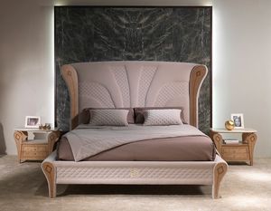 LE28 Charme cama, Cama de lujo con decoraciones de madera incrustada