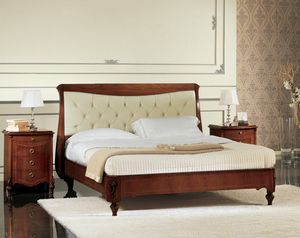 Narciso cama acolchada, Cama de nogal con cabecera tapizada, hechos a mano