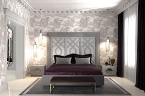 Intrigue cama con 3 paneles verticales, Cama con cabecero con 3 paneles, con motivos geomtricos