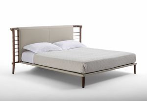 LE33 / LE33K Dolfin cama, Cama de madera contempornea, con cabecera de cuero.