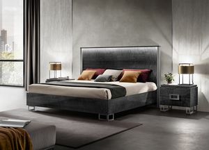 MODERNA cama, Cama moderna en madera, acabado gris ahumado
