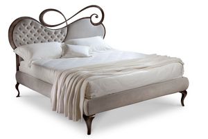 Chopin letto, Cama doble, marco de madera, cabecera tapizada