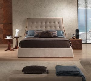 LE23 cama Contemporary, Cama en madera de nogal Canaletto, tapizado
