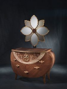 CO18 Vanity cajonera, Tocador con espejo, nogal, la decoracin de hojas de oro y cobre