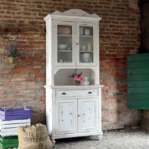 Casa Shabby Chic SHABBY1230C, Aparador de 2 puertas con vitrina y compartimento abierto shabby chic