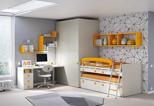 Dormitorio para nios KC 203, Habitacin modular y funcional para nios, con gua de cable