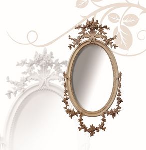 Espejo art. 177, Espejo oval, en madera de tilo, tallada a mano finamente con flores