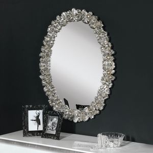 Luxury PASP7330, Espejo con rosas talladas, en pan de plata