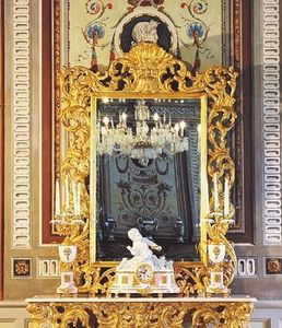 Opera espejo, Espejo de lujo para habitaciones clsicas, marco en madera tallada a mano, con acabado en oro antiguo