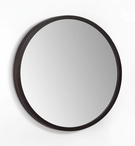 SP38B Globe espejo grande, Espejo redondo de cuero con costuras visibles.