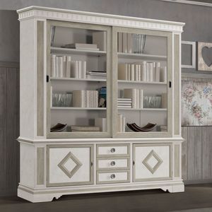 Estanteria SHA5018G, Librera Shabby Chic con puertas correderas de cristal