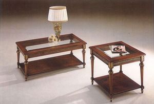 2945 COFFE TABLE, Mesa de caf clsico en madera con tapa de cristal