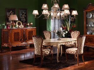 3440 TABLE, Tallada mesa ovalada, estilo Luis XV, acabados lacados