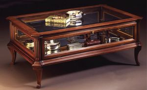 Oxford Art.509 mesa de cristal caso, Mesa de centro clsica para el pasillo central con escaparate, en madera de nogal