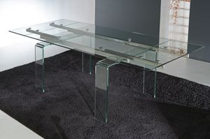 Art. 676 Glass, Mesa con patas y tapa de cristal extensible
