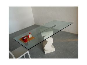 Flex tab, Mesa con base de piedra tallada y la tapa en vidrio