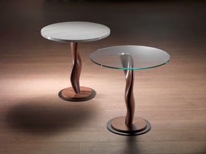 TL42 Pistillo mesa pequea, Mesa de madera maciza con tapa de cristal, para salas de estar