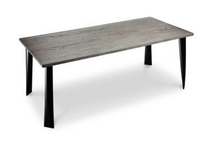 Milos Table, Mesa de hierro rectangular con madera de nogal ahumado superior