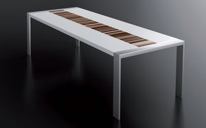 PEGASO 2.5 LA-WHITE, Mesa blanca lacada, estructura de acero cepillado, tablero rectangular