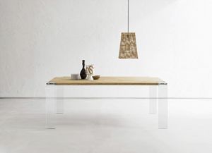 Siviglia, Mesa de madera slida, con patas de vidrio curvado