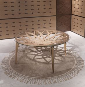 TA63 Galileo mesa, Mesa redonda en madera y vidrio, para salones modernos