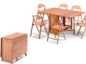 Ginger table, Stoppino chair, Tabla de ahorro de espacio, plegable, hecho de madera