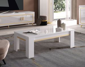 Gold mesa de centro, Mesa de centro moderna, lacada en blanco brillante