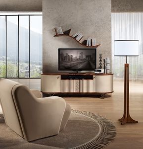 MB57 Mistral Mueble de TV, Mueble de televisin de madera cubierto de cuero, patas de acero