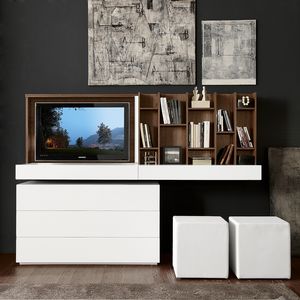 Double face porta TV, Soporte de TV con puerta plegable y espejo corredero