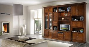 R 06, Mueble de TV con cajones, vitrinas y armarios