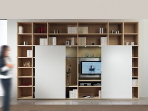 Da Biblioteca 01, Estructura modular con el estante y el soporte de la TV, 2 puertas correderas