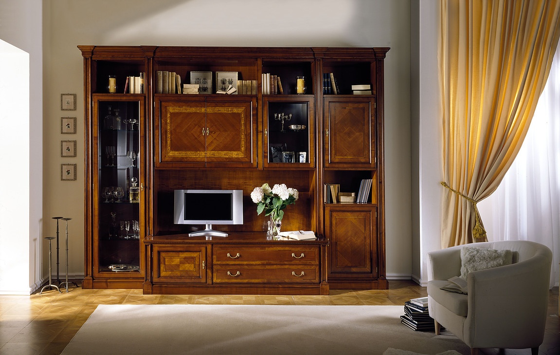 Muebles modulares en madera cerezo, para la sala de estar clásica | IDFdesign