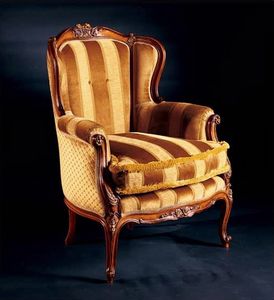Barocco armchair 779, Silln acolchado de madera con incrustaciones, estilo antiguo