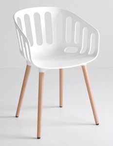 Basket Chair BL, Silla con patas de madera de haya, cubierta de polmero