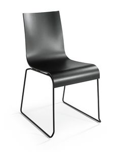 2001 R VS, Silla apilable en acero cromado, asiento de madera