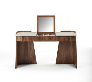 TS12 Shape tocador, Toilette en madera y piel, con espejo abatible.