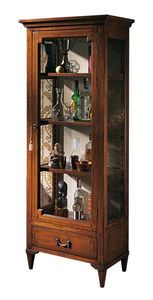 Bourges VS.6528, Nogal vitrina de cristal, con 1 puerta y 1 cajn, incrustaciones geomtricas, de nuevo en tela, estantes de madera, para ambientes de estilo clsico y lujoso